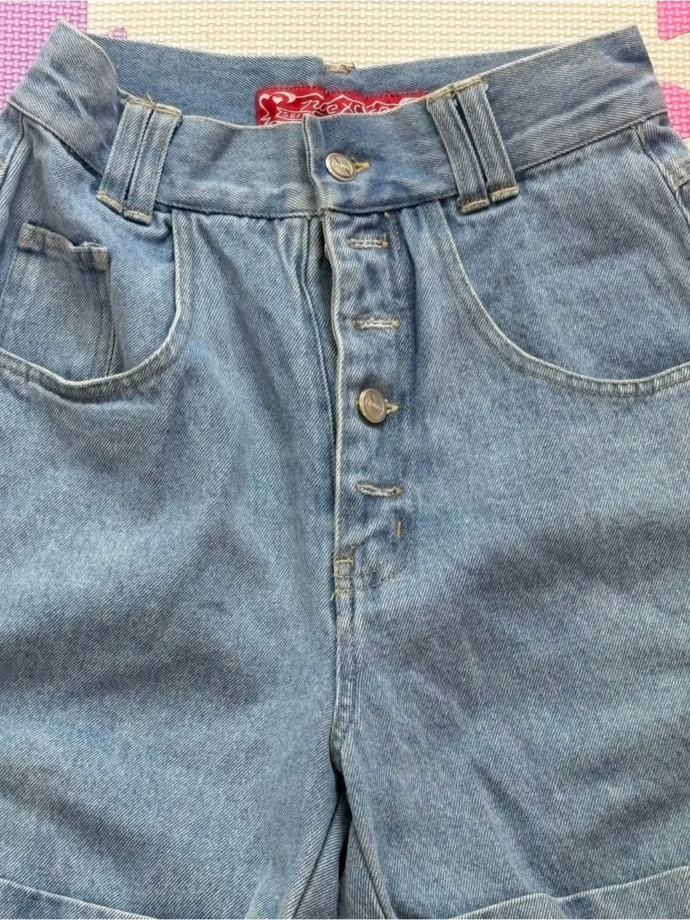 High-Rise Light Blue Denim Jean Shorts with Cuffed Hem